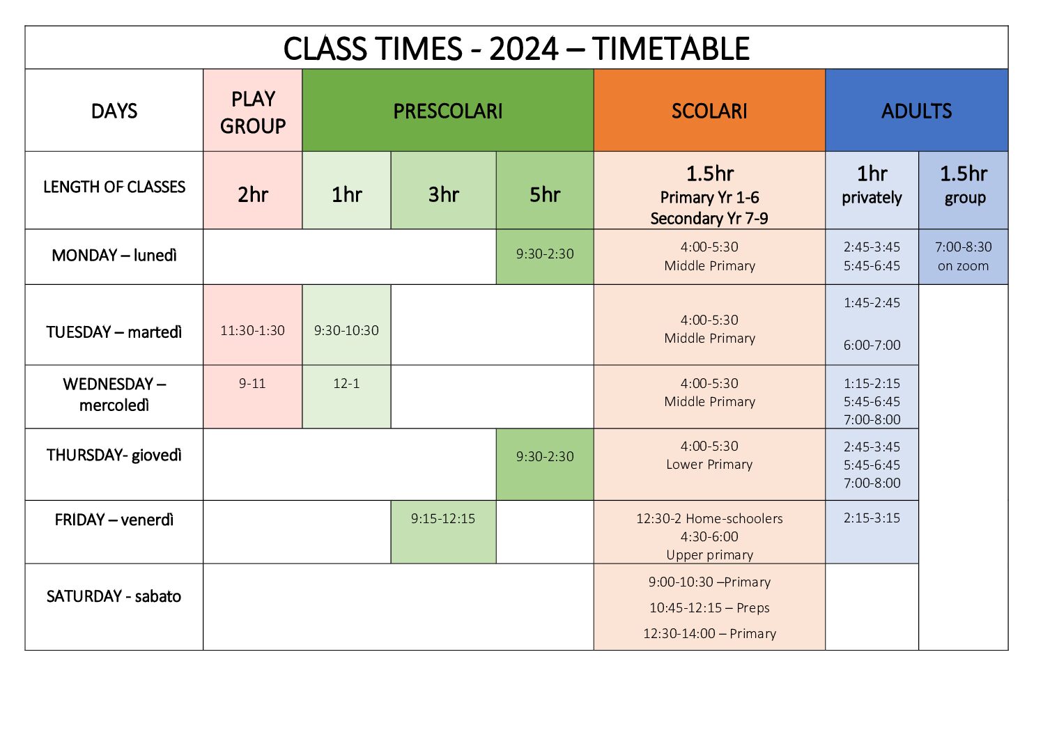Timetable - Class Times T2 2024 1 pdf - Bella Lingua - Italian for Kids